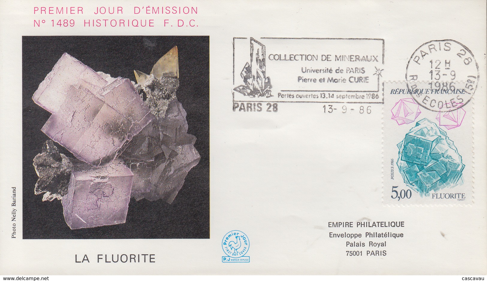 Enveloppe  FDC  Flamme   1er   Jour   FRANCE   Mineraux  :  Fluorite    PARIS   1986 - 1980-1989