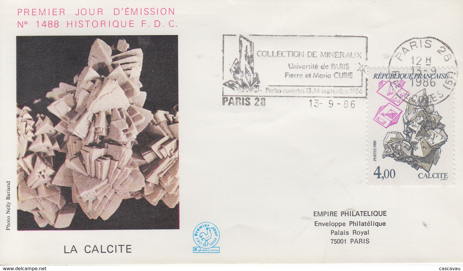 Enveloppe  FDC  Flamme   1er   Jour   FRANCE   Mineraux  :  Calcite    PARIS   1986 - 1980-1989