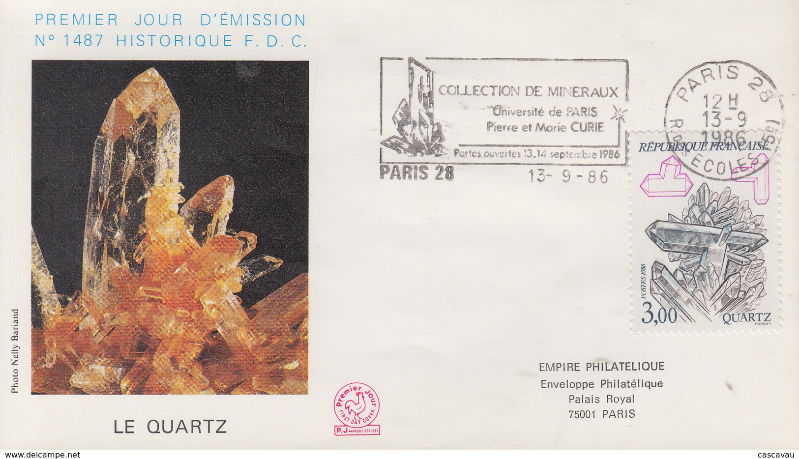 Enveloppe  FDC  Flamme   1er   Jour   FRANCE   Mineraux  :  Quartz    PARIS   1986 - 1980-1989