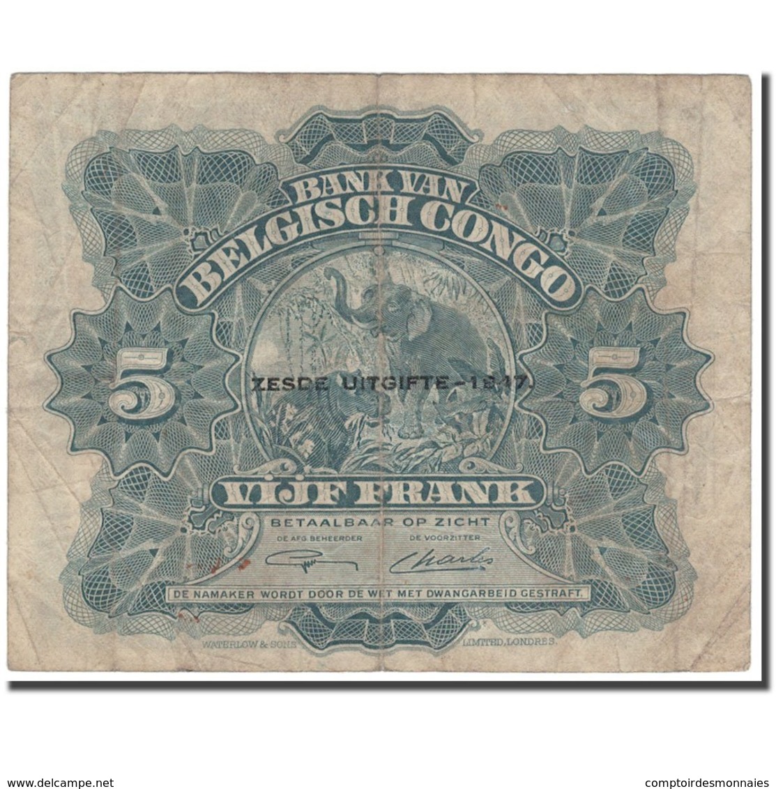 Billet, Congo Belge, 5 Francs, 1947-04-10, KM:13Ad, TB - République Du Congo (Congo-Brazzaville)