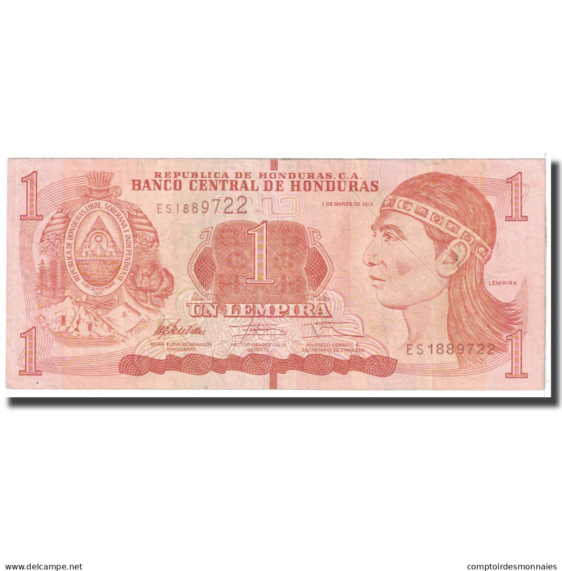 Billet, Honduras, 1 Lempira, 2012, 2012-03-01, KM:89b, TB - Honduras