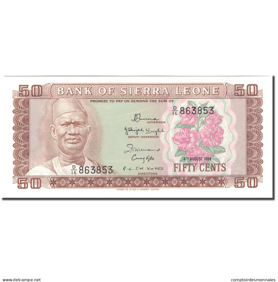 Billet, Sierra Leone, 50 Cents, 1984-08-04, KM:4e, NEUF - Sierra Leone