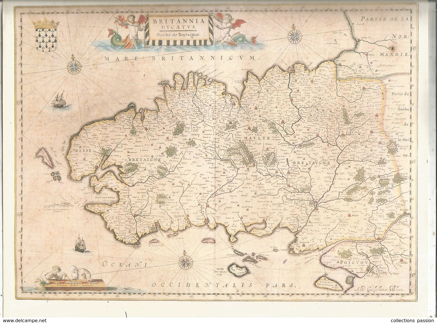 Réédition , Carte BRITANNIA , DUCATUS , Duché De Bretagne , Blaeu, 28.5 X 22.5 , Frais Fr 1.95e - Geographical Maps