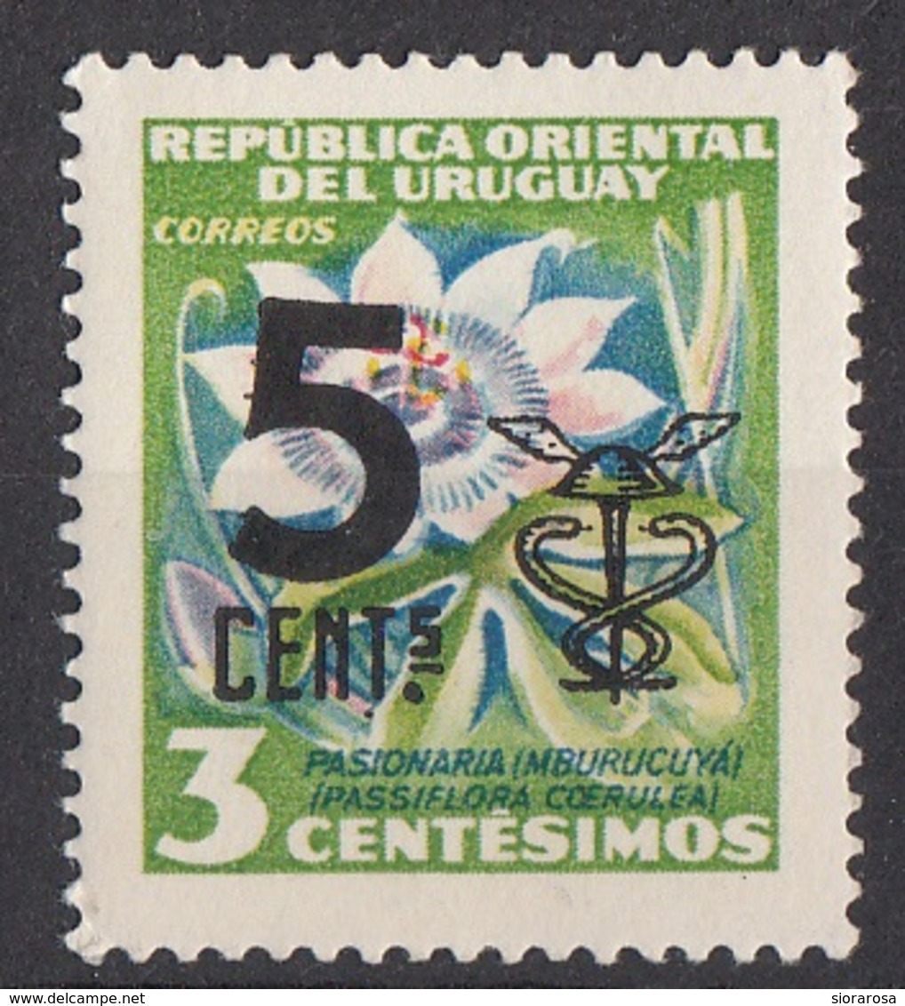 Uruguay 1959 Sc. 637 Surcharged Passion Flowers Fiori Passiflora Nuovo MNH - Uruguay