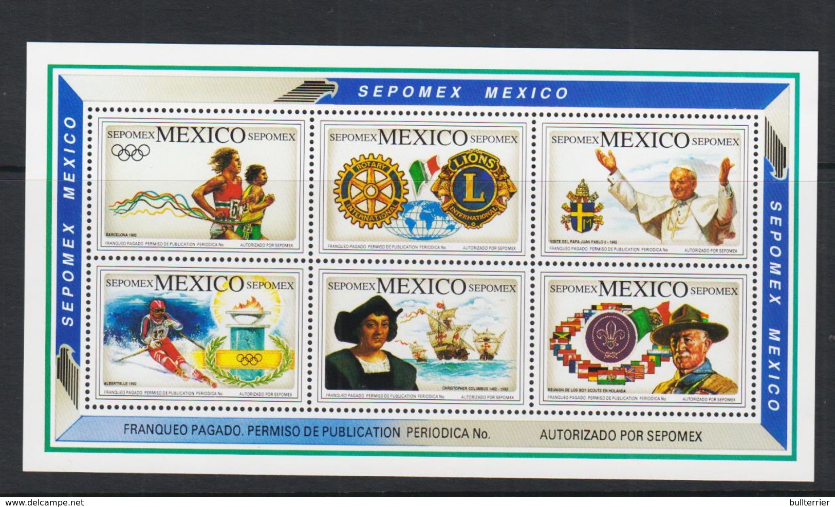 MEXICO  -SEPOMEX / LIONS/SCOUTS/ OLYMPICS/POPE  SHEETLET OF 6 MINT NEVER HINGED - Mexico