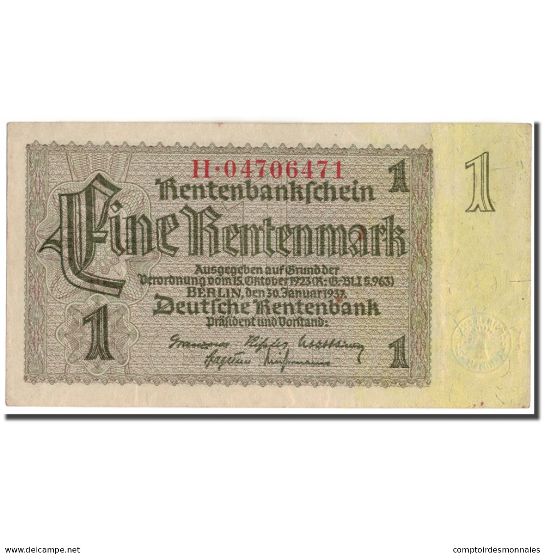 Billet, Allemagne, 1 Rentenmark, 1937-01-30, KM:173b, SPL - 1 Rentenmark