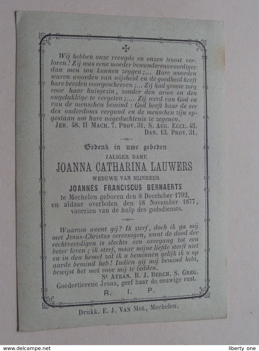 DP Joanna Catharina LAUWERS ( Bernaerts ) Mechelen 8 Dec 1792 - 18 Nov 1877 ( Zie Foto's Voor Detail ) ! - Obituary Notices