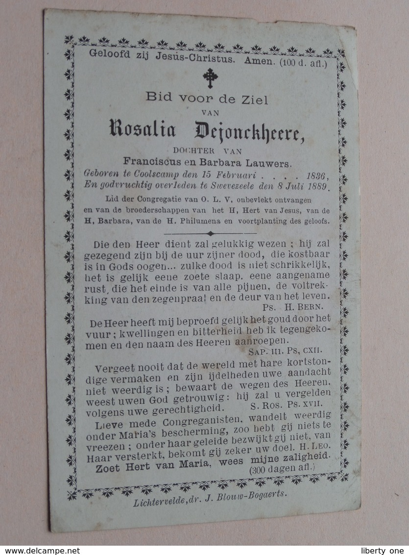 DP Rosalia DEJONCKHEERE ( Lauwers ) Coolscamp 15 Feb 1836 - Swevezeele 8 Juli 1889 ( Zie Foto's Voor Detail ) ! - Obituary Notices