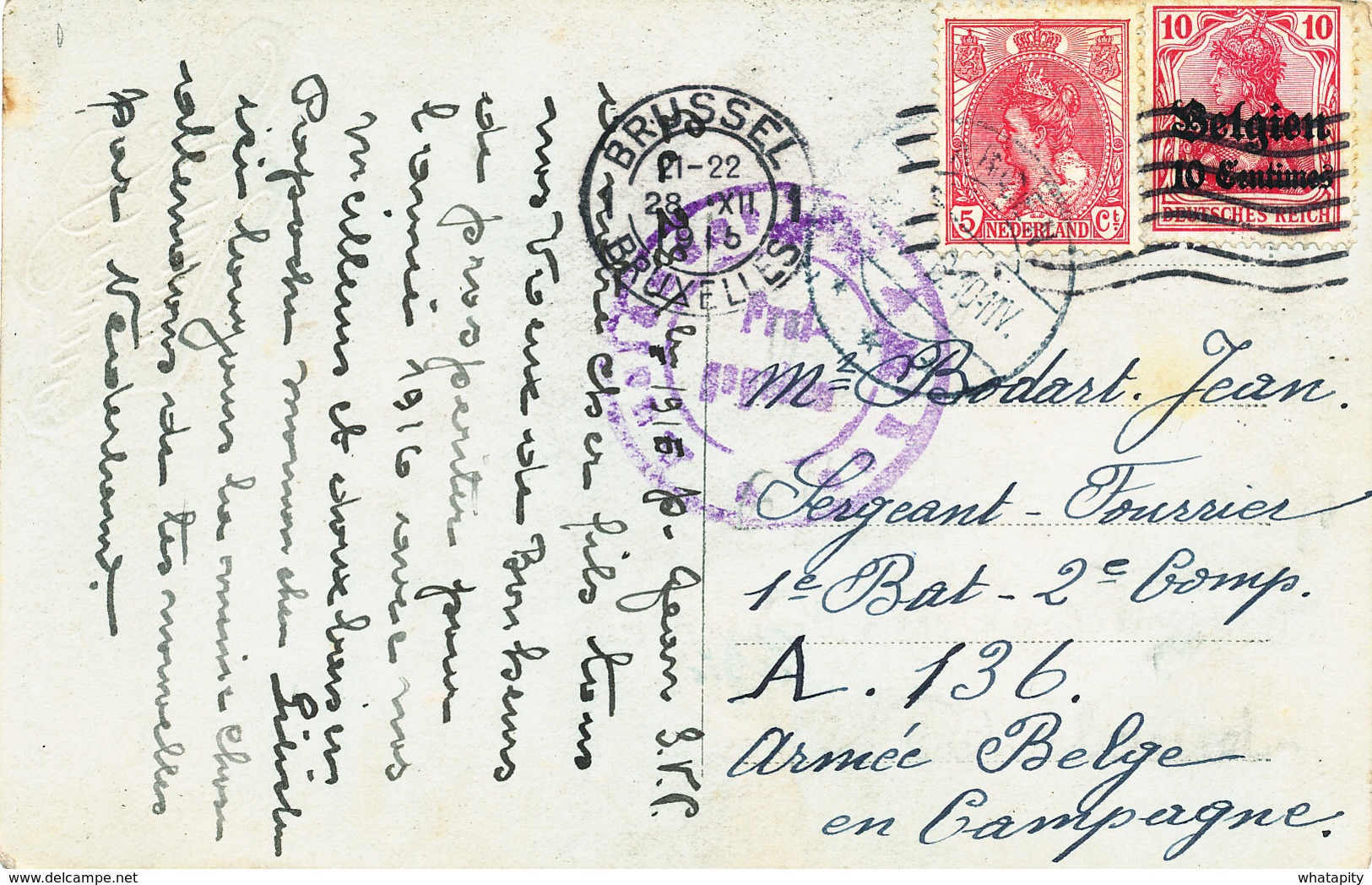 395/27 -- Carte Fantaisie TP Germania BRUSSEL 1915 Vers NEDERLAND - Adresse Gommée Et Réexpédiée ARNHEM Vers France - OC1/25 Gouvernement Général
