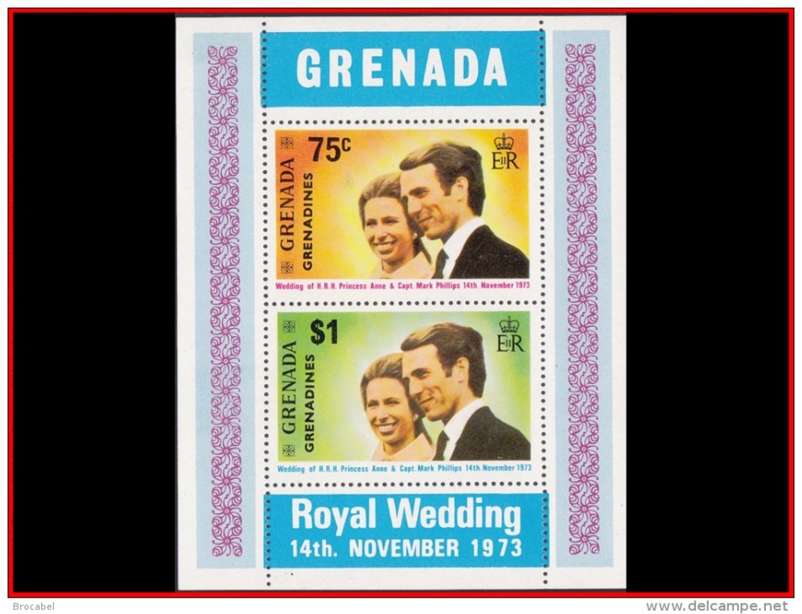 Grenada BL0001 Princesse Anne Et Capt. Mark Phillips 1973 - Grenade (1974-...)