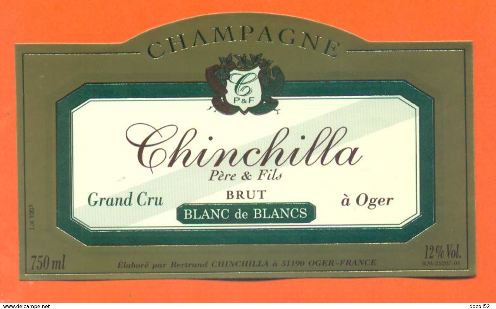 étiquette De Champagne Brut Grand Cru Chinchilla à Oger - 75 Cl - Pferde