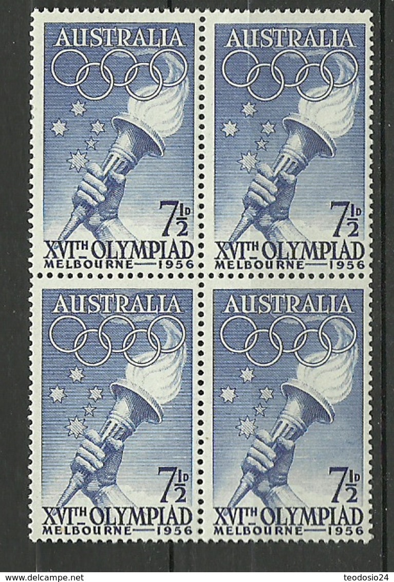 AUSTRALIA 1956 JJOO MELBOURNE Mi:AU 267, Sn:AU 289, Yt:AU 232, Sg:AU 291 ** MNH BL4 - Mint Stamps