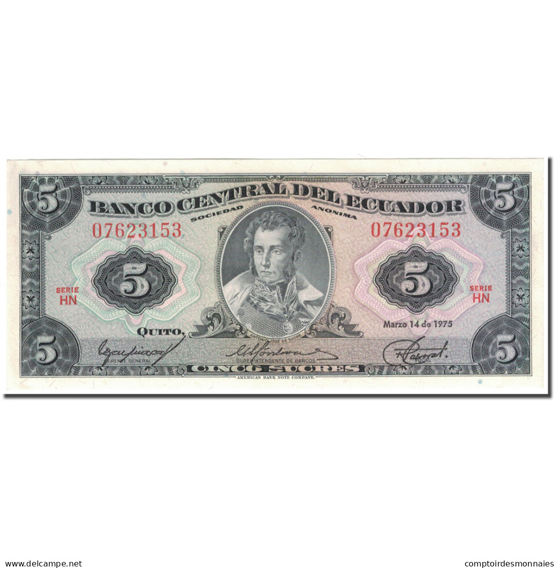 Billet, Équateur, 5 Sucres, 1975-03-14, KM:108a, NEUF - Equateur