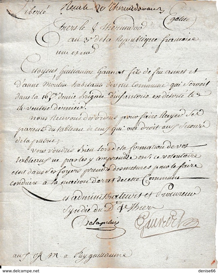 Rév. 1795 - DÉSERTEUR - Ses Parents Sont Rayés Du Tableau De Ceux Qui Ont Droit AUX SECOURS DE LA PATRIE - Documents Historiques