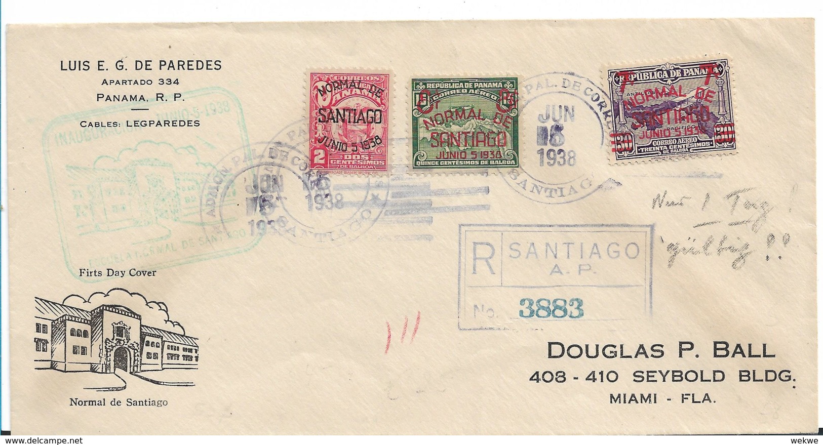 Panama XX001 / Brief Per Einschreiben 1938 Nach Miami - Panama