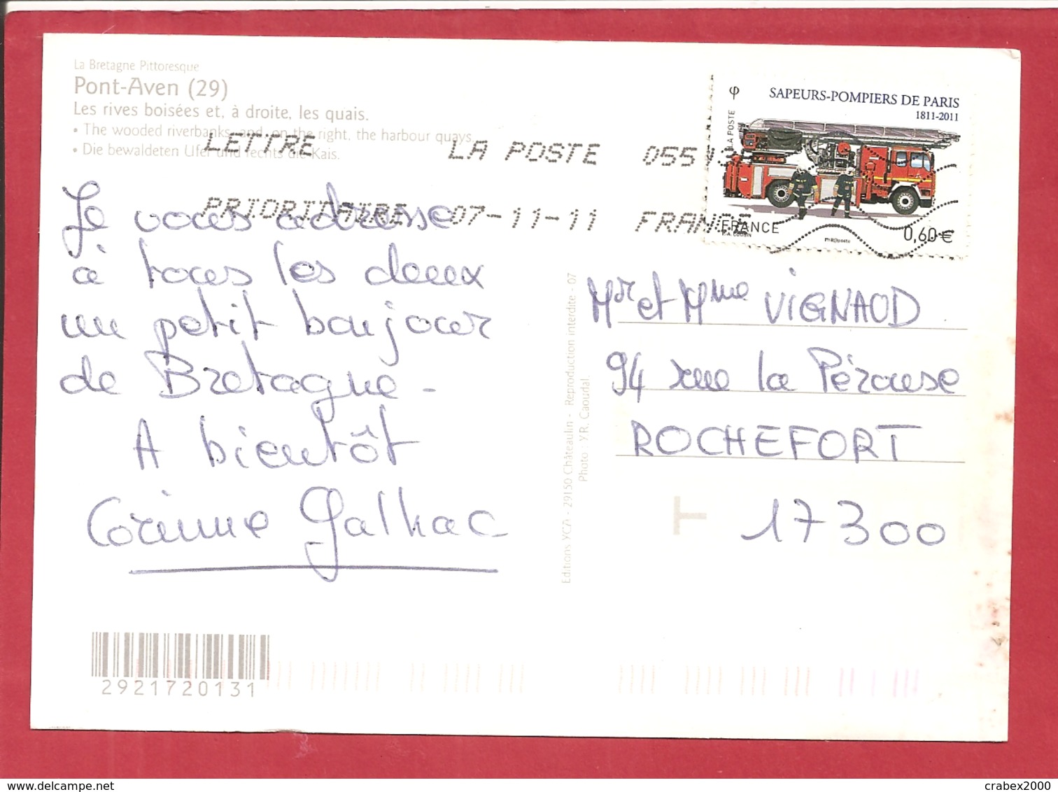 Y&T N° 4590 PONT AVEN   Vers  ROCHEFORT     2011 2 SCANS - Covers & Documents