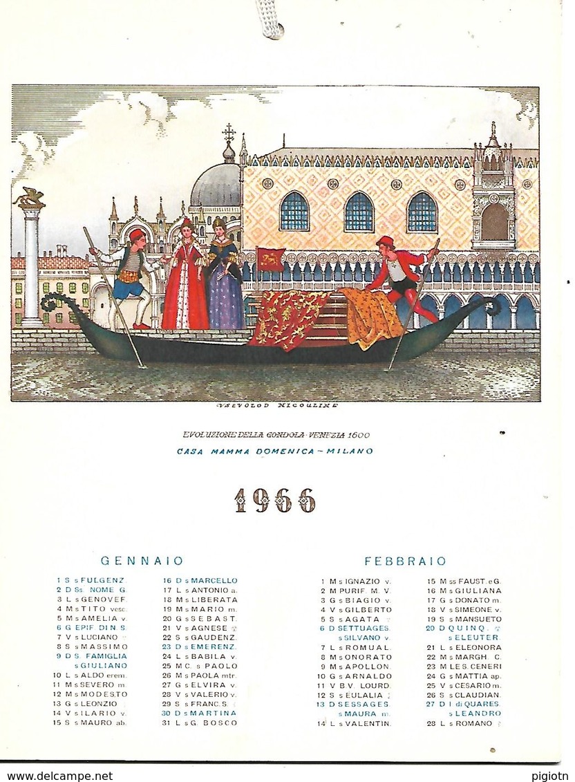 CAL228 - CALENDARIETTO 1966 - DIMENSIONI 13X17.5 - EVOLUZIONE DELLA GONDOLA - VENEZIA - Formato Piccolo : 1961-70