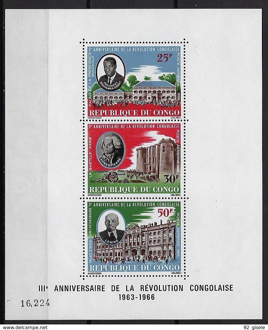 Congo Bloc YT 5 " 3eme Anniversaire De La Révolution " 1966 Neuf** - Mint/hinged