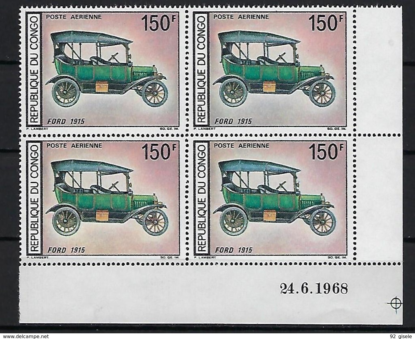 Congo Coins Datés Aerien YT 67 (PA) " Automobiles Anciennes " Neuf** Du 24.6.68 - Mint/hinged