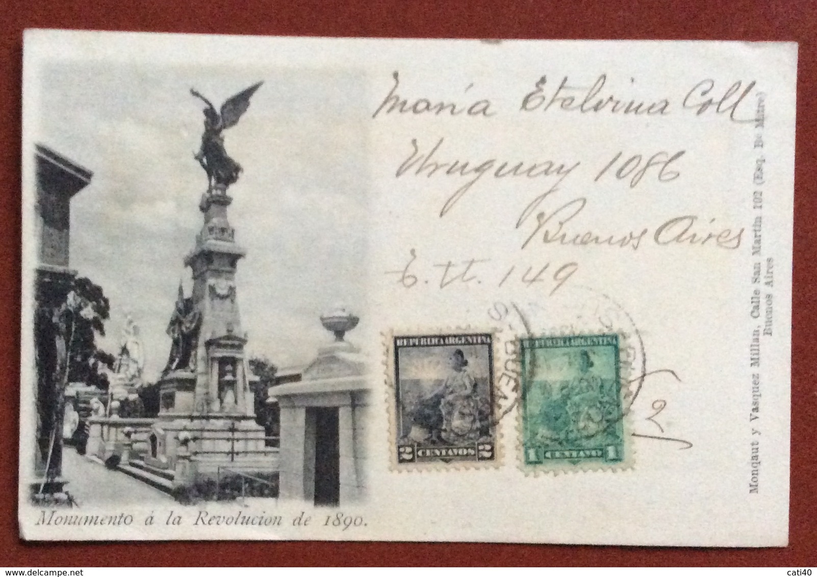 BUENOS AIRES MONUMENTO A LA REVOLUCIÓN DE 1890  FROM BUENOS AIRES   TO RAVENNA ITALY   12/7/1902 - Argentina