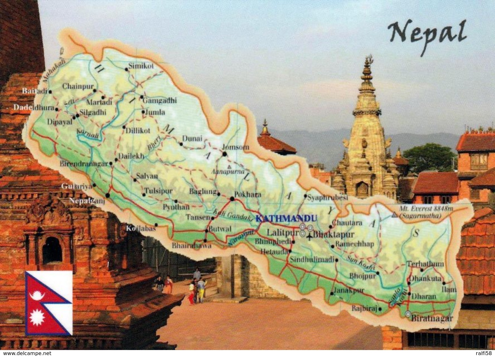 1 MAP Of Nepal * 1 Ansichtskarte Mit Der Landkarte Von Nepal * - Mapas