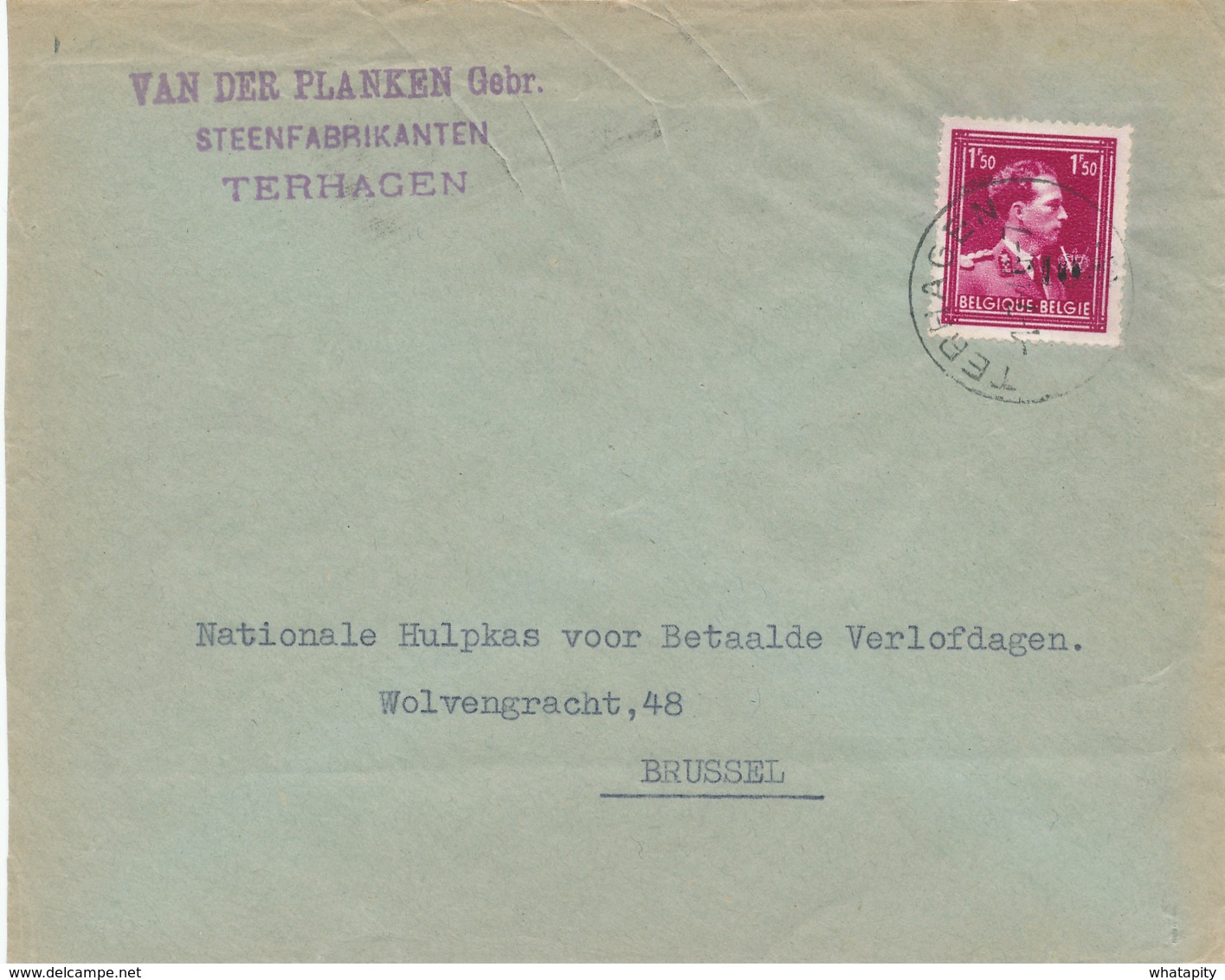 419/27 -- Lettre TP Moins 10 % Surcharge Locale TERHAGEN 1946  - Cachet Steenfabrikanten Van Der Planken - 1946 -10%