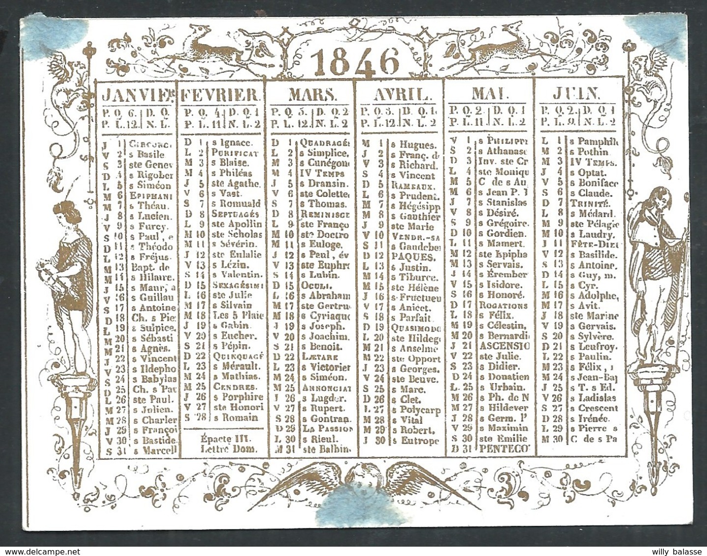Carte Porcelaine Calendrier 1846  10 X 7,5 Cm - Petit Format : ...-1900