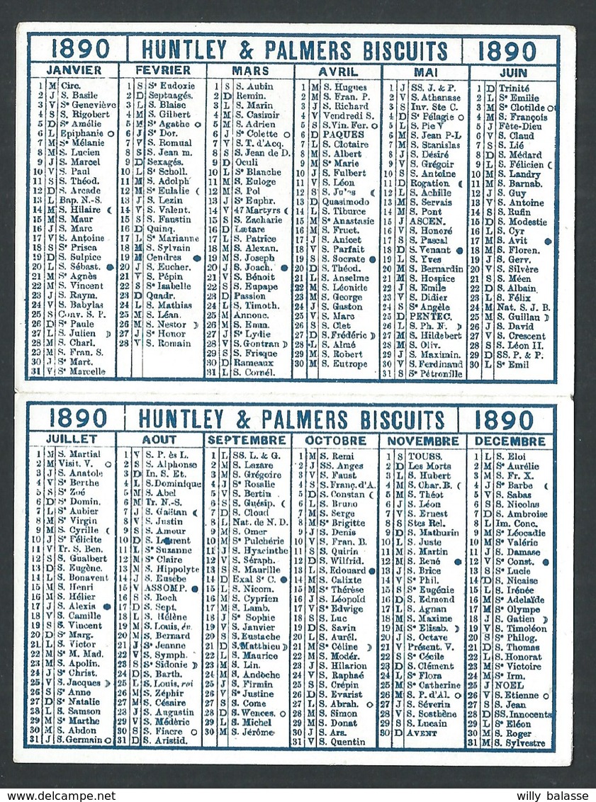 Calendrier Publicitaire Huntley Et Palmers Fabricant De Biscuits 1890  10,5 X 8 Cm - Petit Format : ...-1900