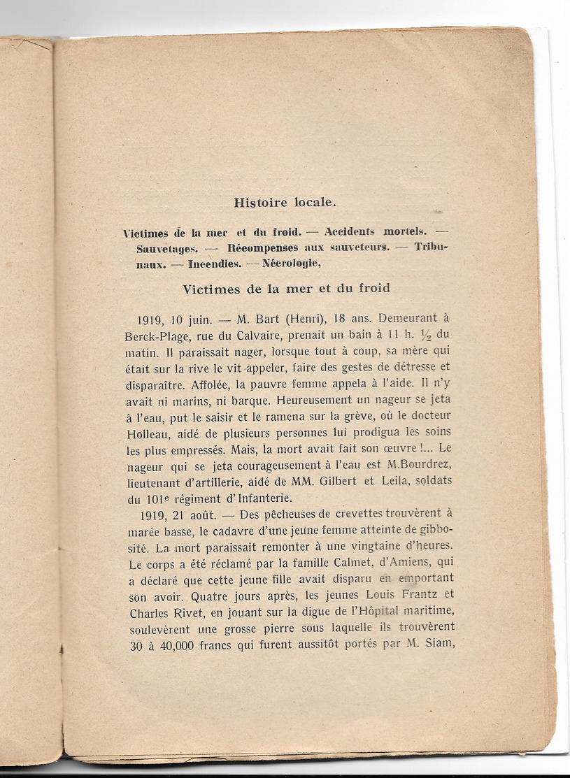 BERCK-sur-Mer - Suite De L'après Guerre -( 1923-1927) Par Léonie DUPLAIS - édition Originale - Picardie - Nord-Pas-de-Calais