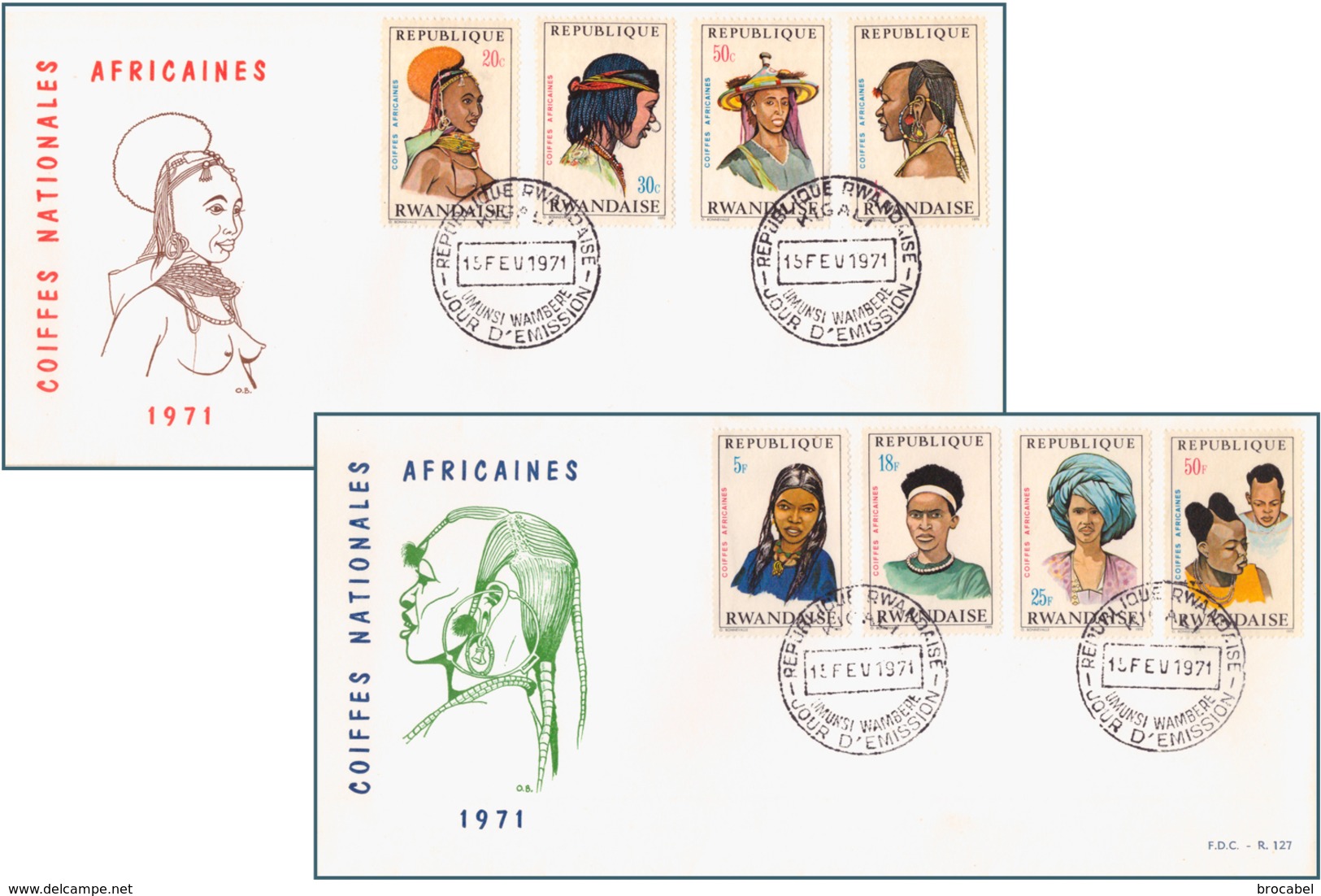 Rwanda 0408/15 FDC   Coiffes II   1er Jour - 1970-1979