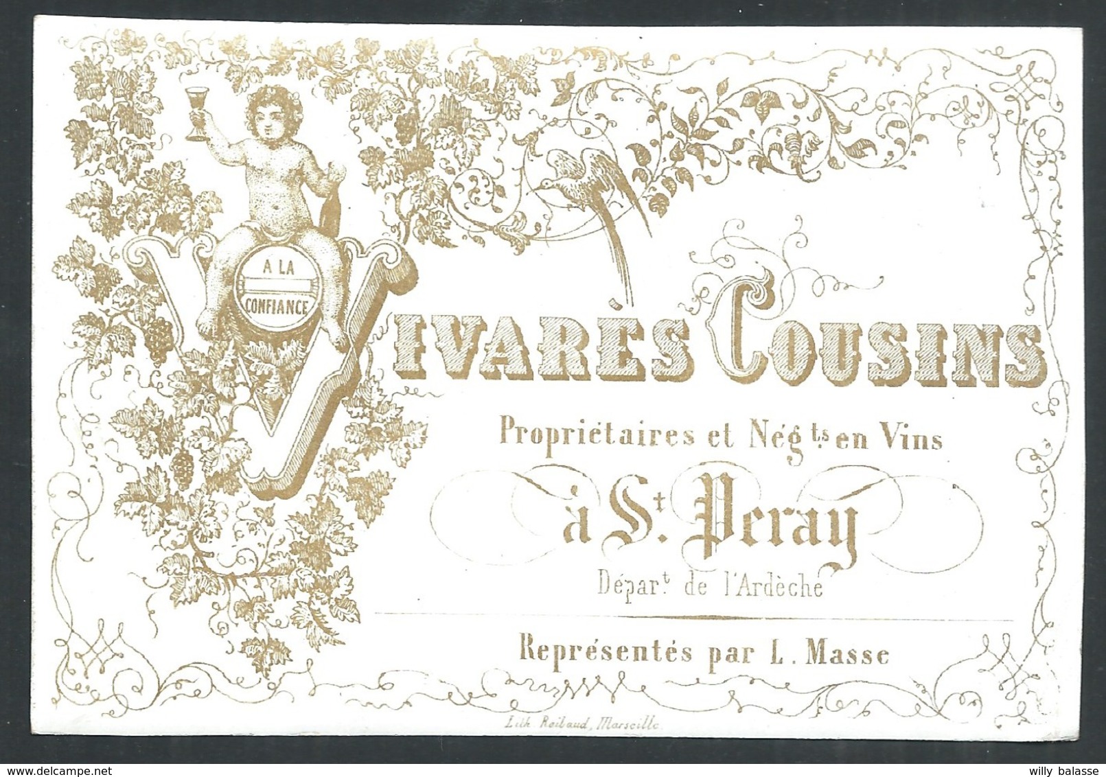 Carte Porcelaine Cousins Négociant En Vins  + Au Dos Prix Courants  11 X 7 Cm - Saint Péray