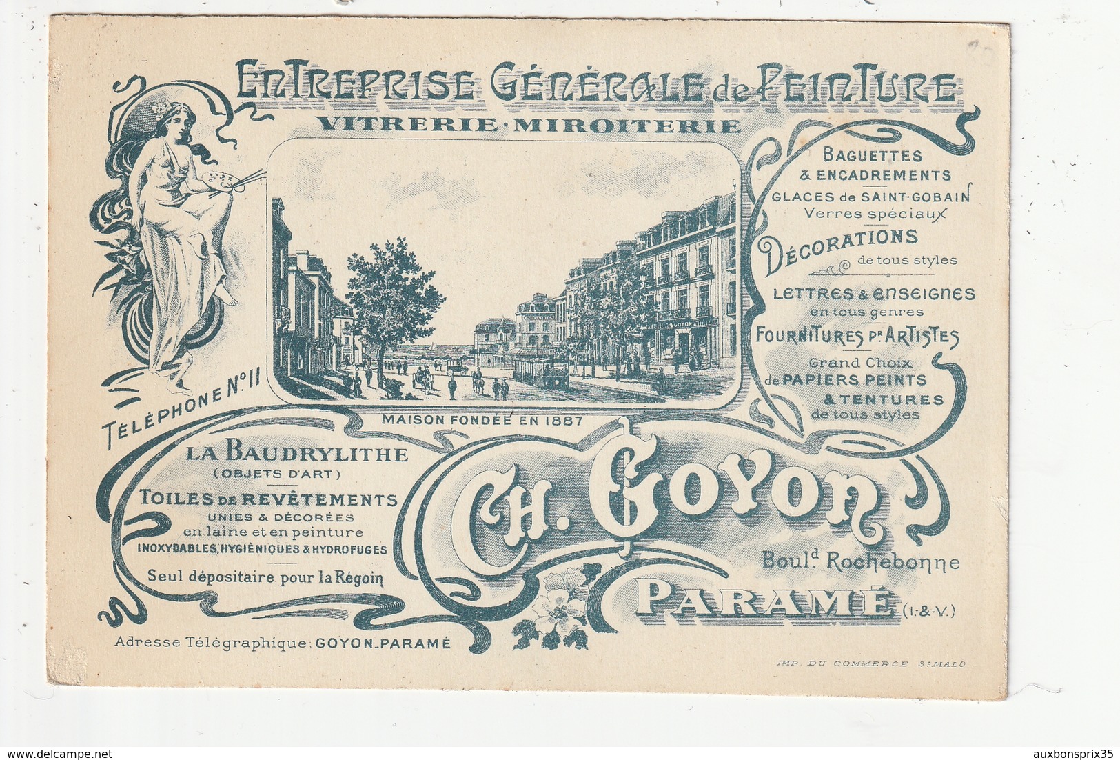 PARAME - ENTREPRISE GENERALE DE PEINTURE / VITRERIE / MIROITERIE - CH. GOYON - BOULEVARD ROCHEBONNE - 35 - Werbepostkarten