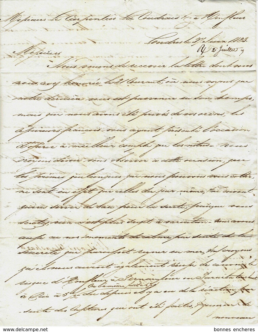 1823   COMMERCE NAVIGATION NEGOCE  NTERNATIONAL De WILSON & BLANSHARD à LONDRES => LE CARPENTIER LACOUDRAY à  HONFLEUR - Manuscrits