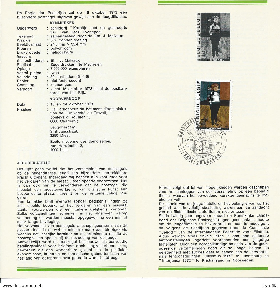 België   O.B.C.   Postfolder  Nr. 16  -  1973   1686   Jeugdfilatelie   Charleroi - Dépliants De La Poste