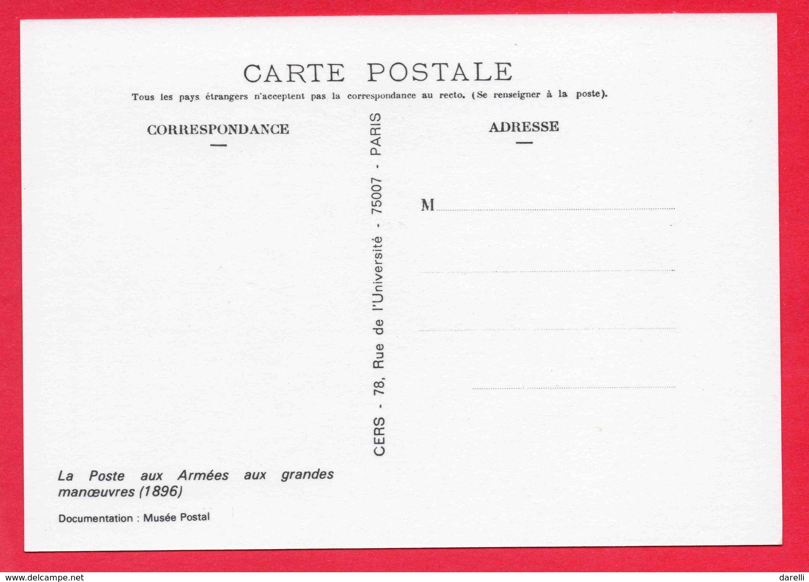 CP - N°27 - Poste Aux Armées Le Vaguemestre - La Poste Aux Armées Aux Grandes Manœuvres 1896 - Musée Postal (réf 18-245) - Poste & Facteurs