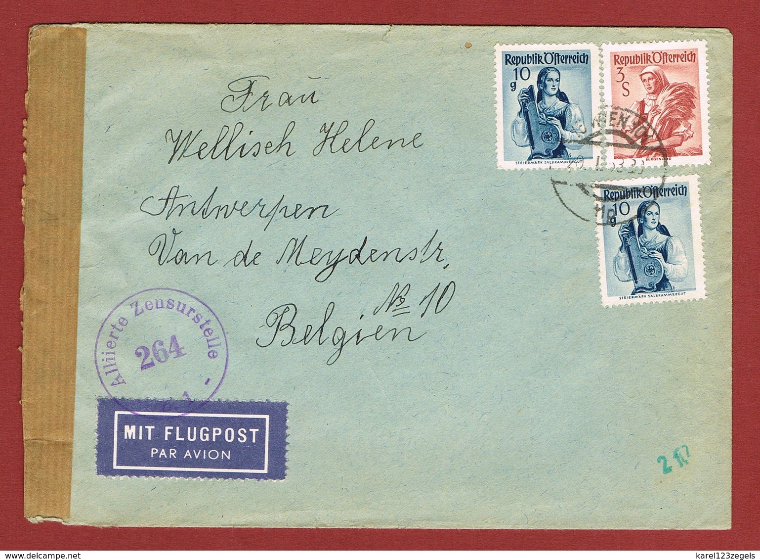 Luftpostbrief 20/2/1953 Nach Belgien 3.20 Sch - Briefe U. Dokumente