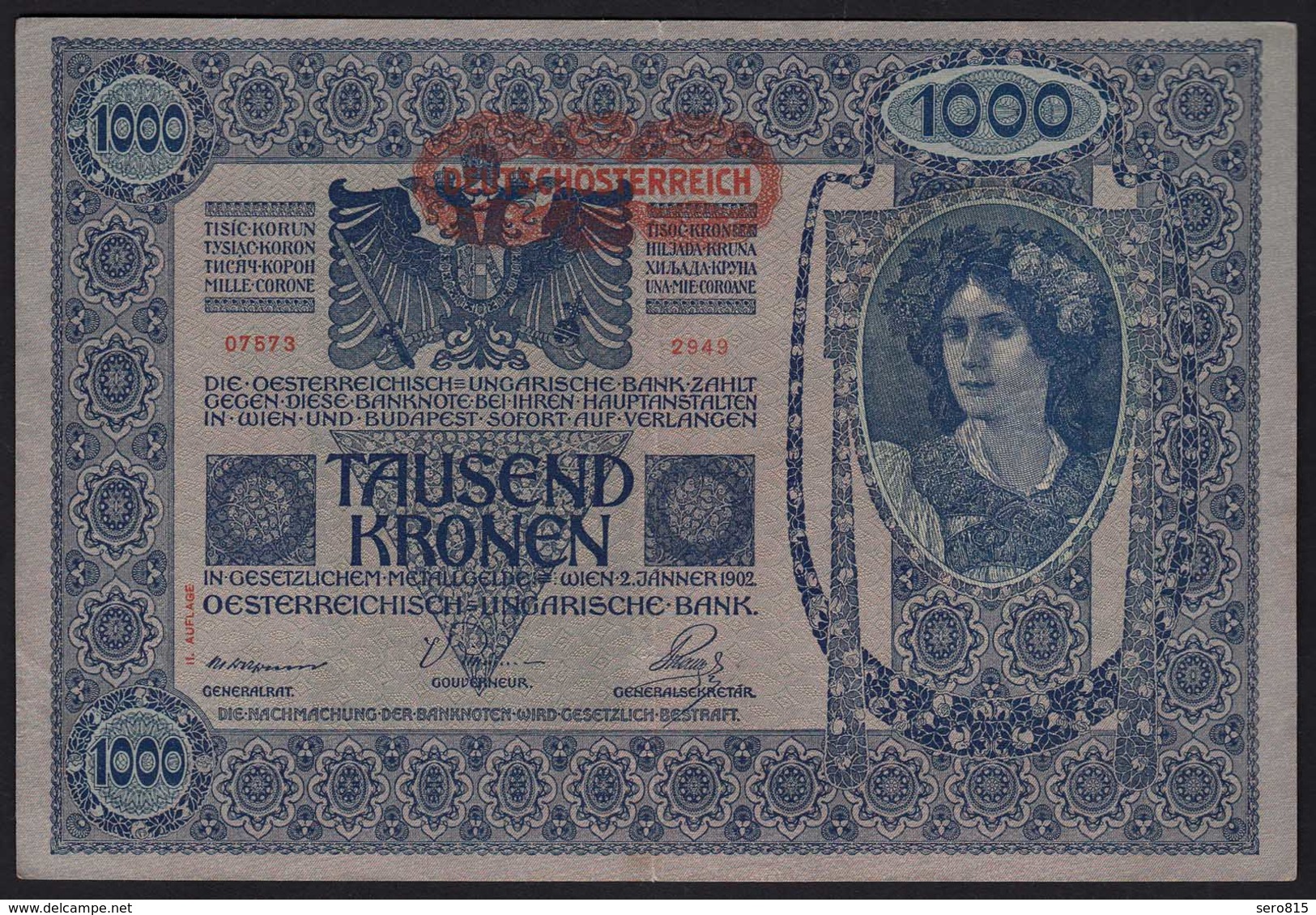 Österreich - Austria 1000 Kronen Banknote 1919 (1902) Pick 60 Gutes VF (19826 - Autriche