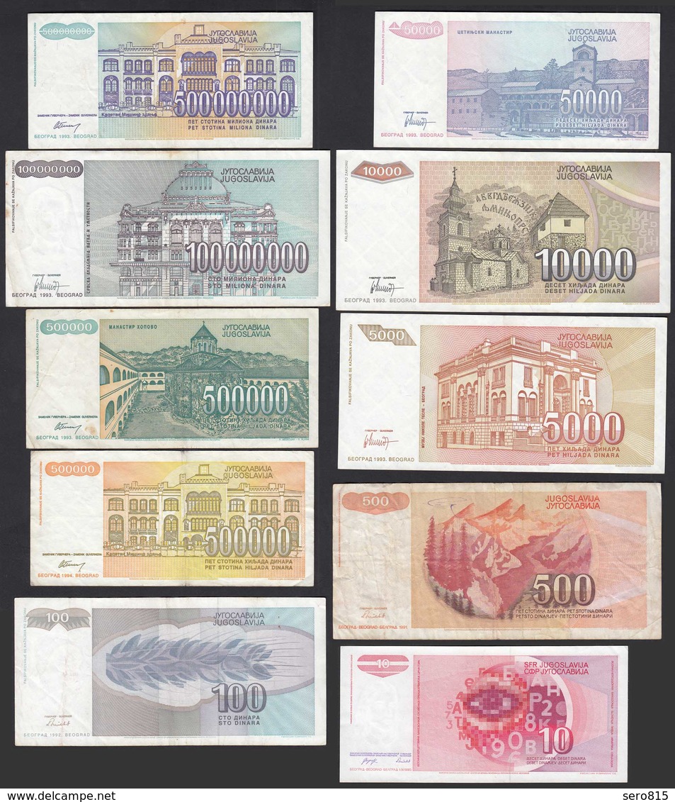 JUGOSLAWIEN - YUGOSLAVIA 10 Stück Verschiedene Banknoten   (20737 - Jugoslawien