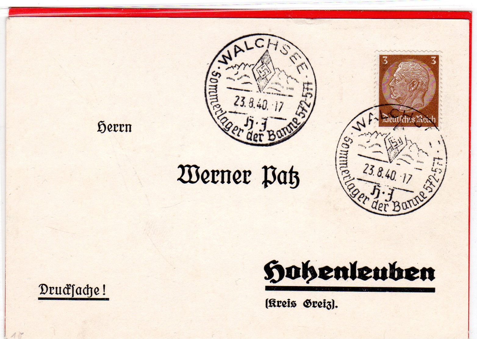 Drucksache Sonderstempel HJ Sommerlager Banne 572-577 Walchsee 1940 - Sonstige & Ohne Zuordnung