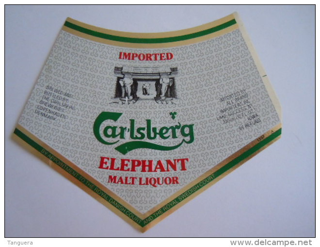 Label Etiquette Bier Bière Beer Carlsberg Elephant Malt Liquor 355 Ml Brewed Denmark Imported USA - Beer