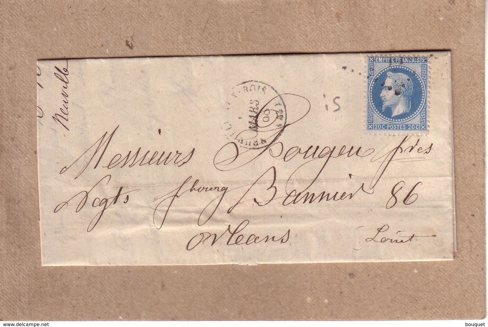 LOIRET - LETTRE DE NEUVILLE AUX BOIS POUR ORLEANS , CAD TYPE 15 - 1868 - 1849-1876: Période Classique