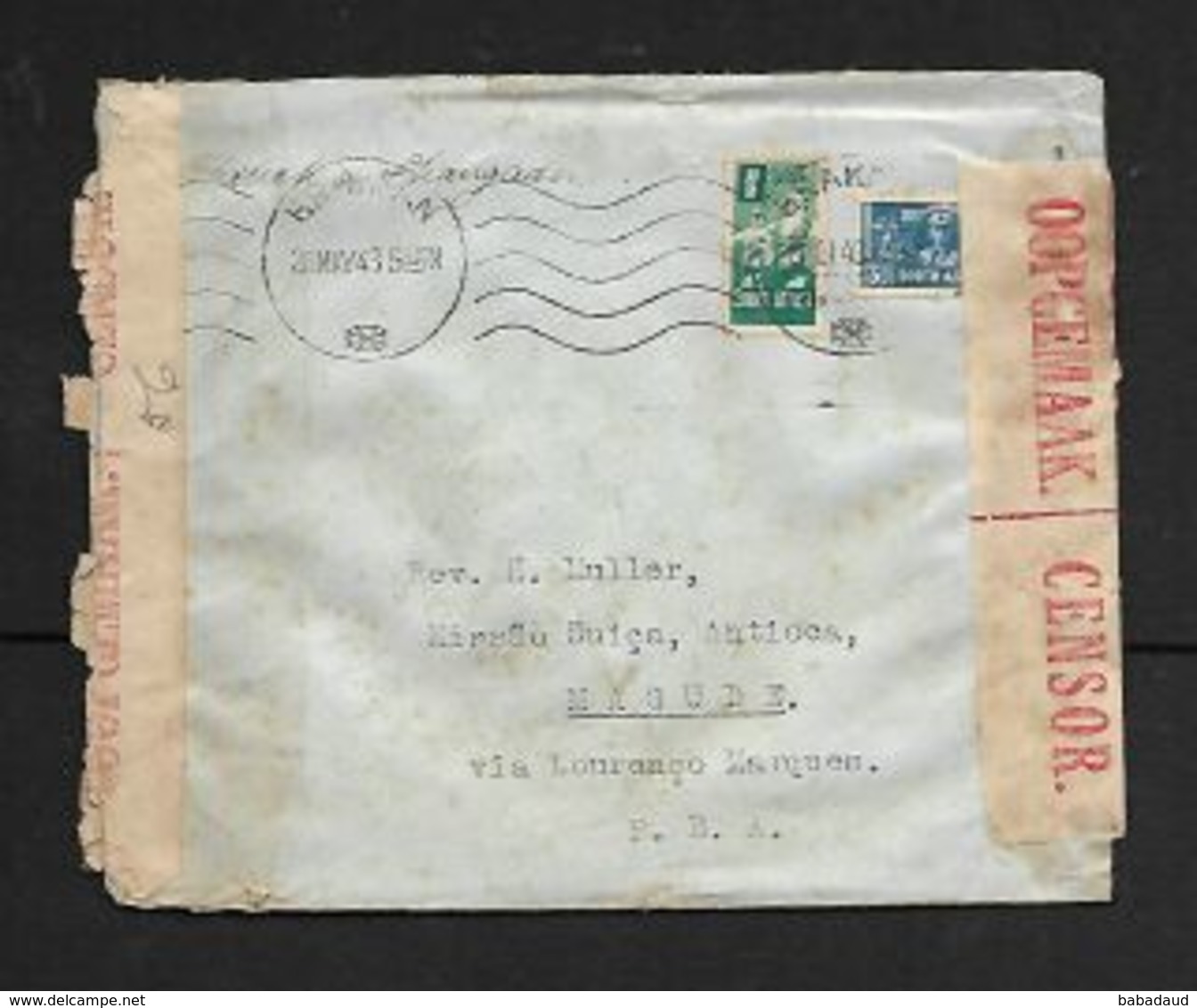 3 1/2d Cover BRAKPAN  28 MAY 43,> Magude, Mozambique. S.African Censor LabeSl,  RESSANO GARCIA 2.6.43, Transit, - Lettres & Documents