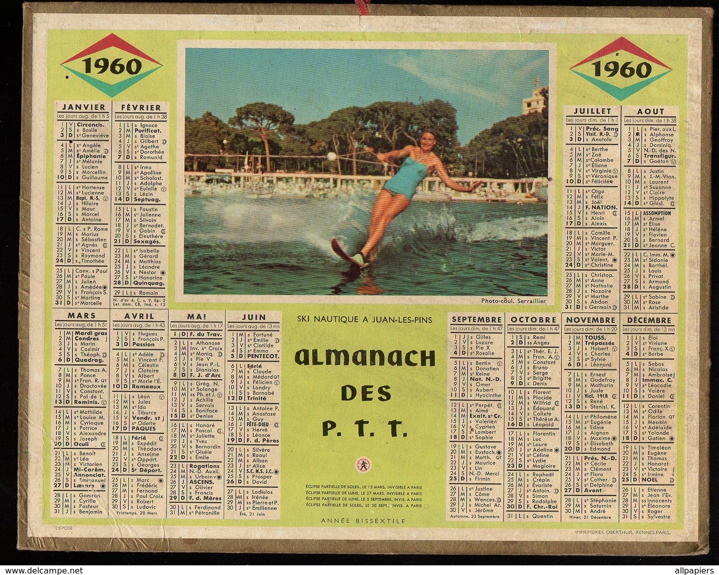 Calendrier Almanach Des P.T.T De 1960 - Région Nord Avec Plans De Lille Et Des Voies De Chemins De Fer - Grand Format : 1941-60