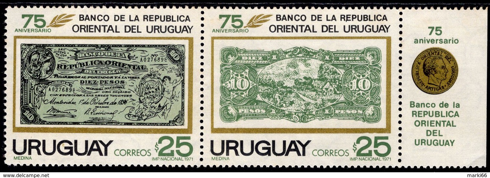 Uruguay - 1971 - 75th Anniversary Of National Bank - Mint Stamp Set - Uruguay