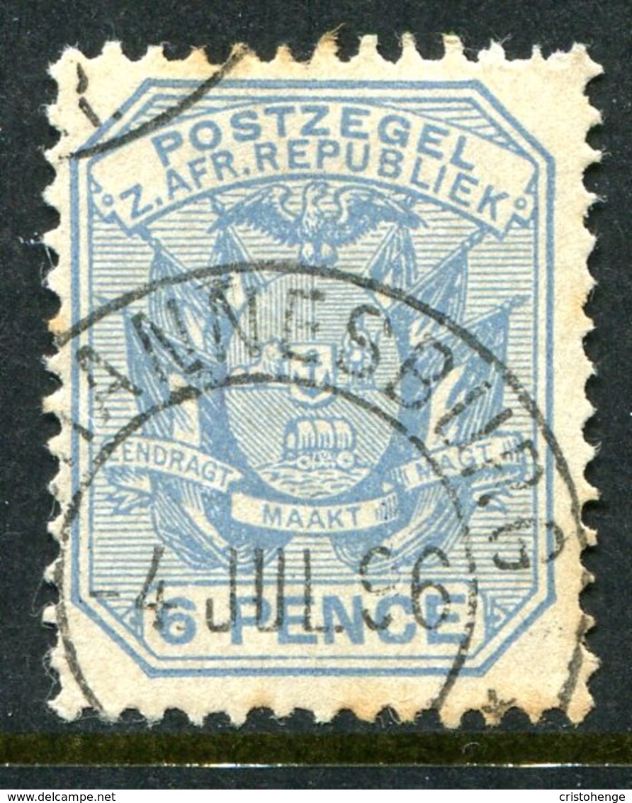 Transvaal - South Africa - 1895-96 Arms - P.12½ - 6d Pale Dull-blue Used (SG 210) - Transvaal (1870-1909)