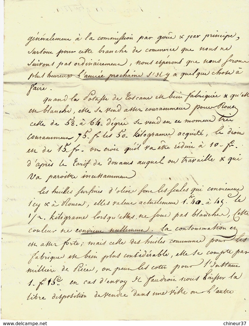 1814 COMMERCE COLONIES GUYANNE  MORUE POTASSE DE TOSCANE HUILE  LETTRE Par VVE GREGOIRE FILS Le Havre POUR GIOAN Frère - Manuscrits