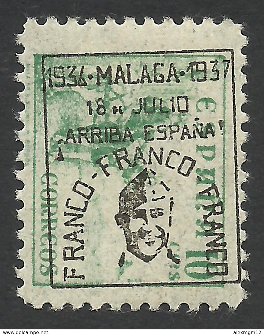 Spain, Malaga 10 C. 1937, Mi # 26, MH, Black Overprint. - Nationalist Issues