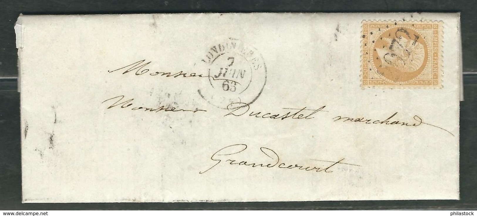 FRANCE 1863 N° 21  S/Lettre Obl. GC 2072 Londiniéres - 1862 Napoleon III