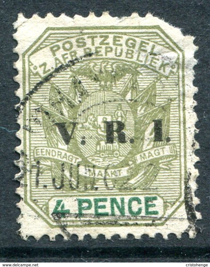 Transvaal - South Africa - 1896 V.R.I. Overprints - 4d Sage-green & Green Used (SG 231) - Short Corner - Transvaal (1870-1909)