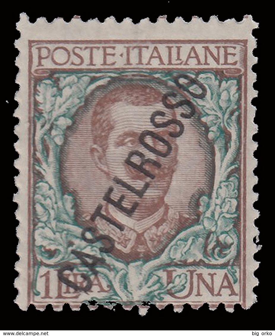 ITALIA - Isole Egeo: CASTELROSSO - Francoboolo D'Italia Del 1906/20 (soprastampa Obliqua):  Lire 1 Bruno Verde - 1924 - Levant